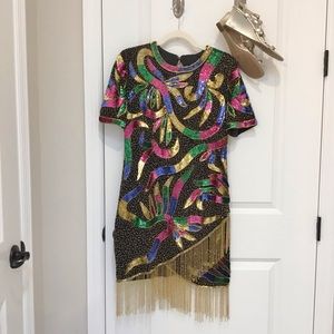 Vintage Scala Beaded Silk Dress, Size PM, EUC